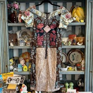 Beguile by Byron Lars crazy multicoloured floral off shoulder patchwork dress